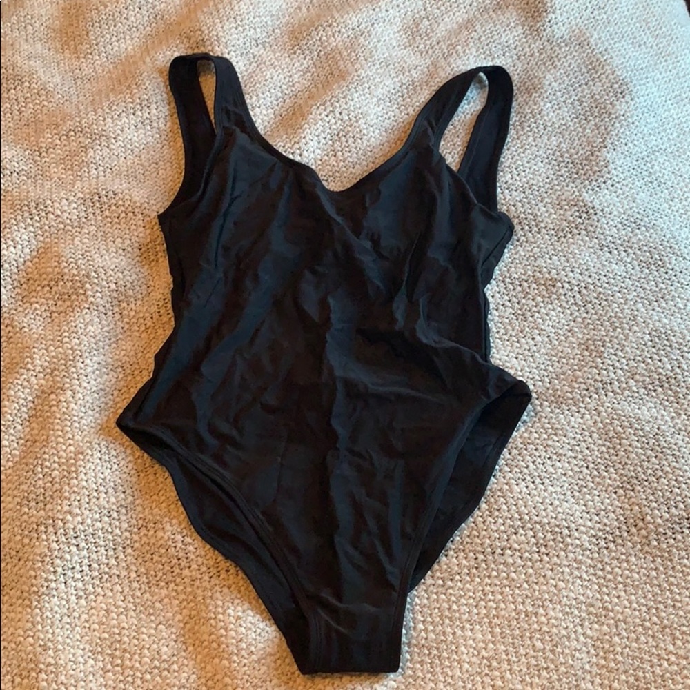 Low back black one piece swimsuit